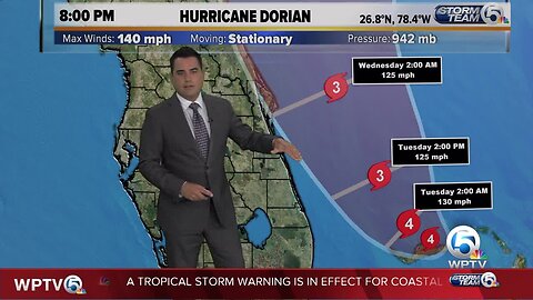 Category 4 Hurricane Dorian packing 140 mph winds, remaining stationary 105 miles east of West Palm Beach