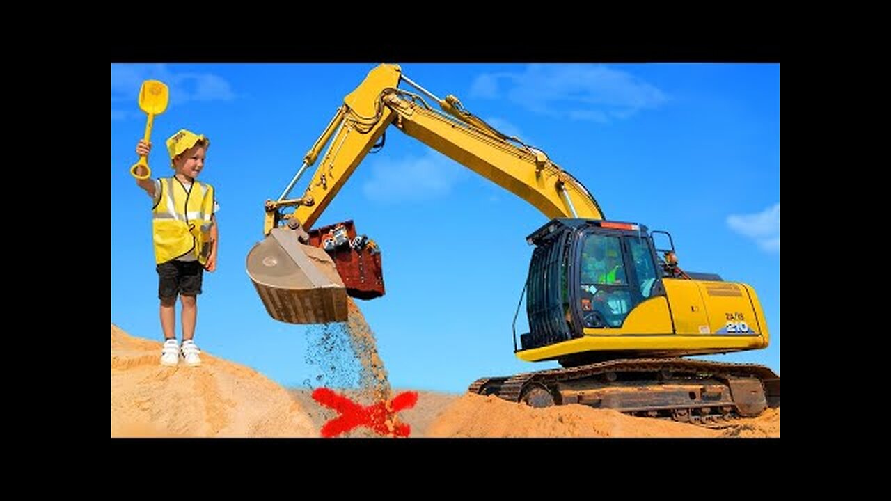 Excavator finds a Chest full of Toy Vehicles for Kids!