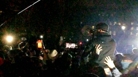 Enrique Tarrio speaks to Proud Boys and crowd in front of Washington Monument