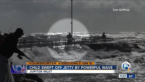 Child swept off jetty by powerful wave