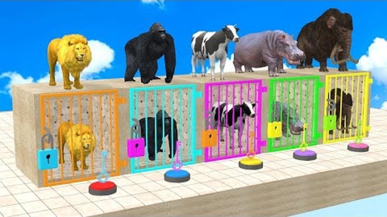 Cow Mammoth Elephant Gorilla Lion Hippo Guess The Right Key ESCAPE ROOM CHALLENGE Animals Cage Game