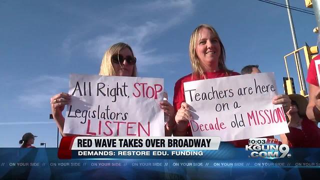 Teachers line Broadway ahead of walk-out