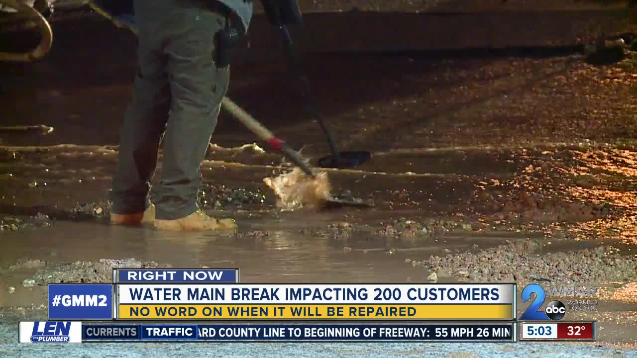 200 customers without water after 6" main break in NE Baltimore