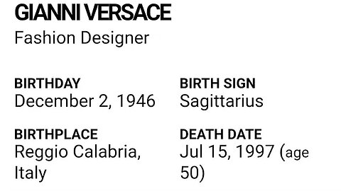 HAPPY BIRTHDAY GIANNI VERSACE DECEMBER 2 LUXURY TYCOOON FASHION DESIGNER -- A LEGEND