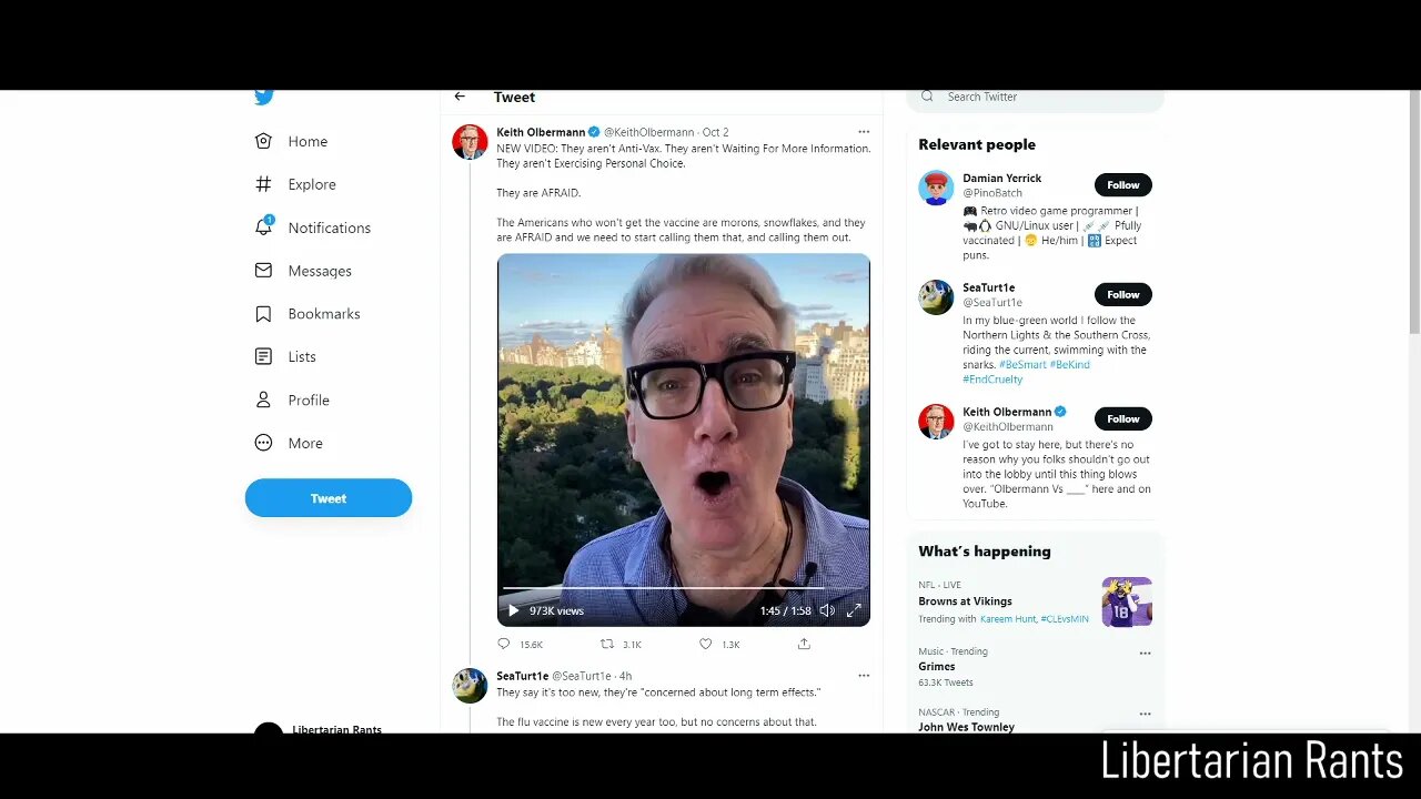 Keith Olbermann Barking About the Unvaccinated.