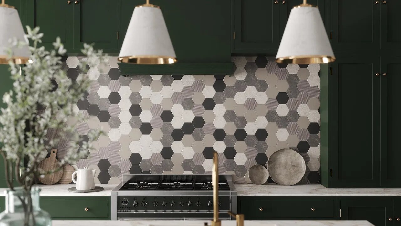 Kitchen design with hexagon tiles