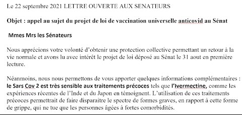 Lettre ouverte aux Sénateurs - Docteurs G. et N. Delépine