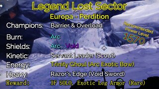 Destiny 2 Legend Lost Sector: Europa - Perdition 9-16-22