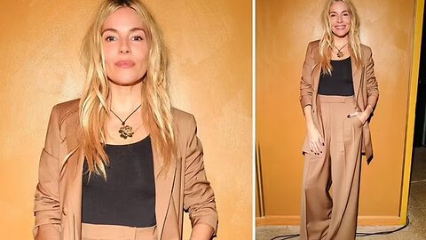 Sienna Miller Wows in Tan Power Suit at Marion Screening