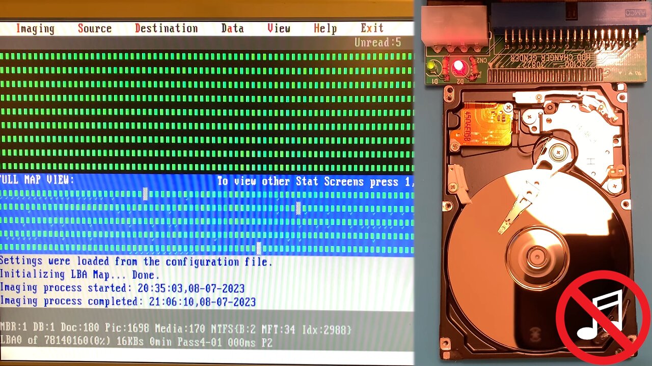 DeepSpar Disk Imager 4: Imaging a 2004 Fujitsu 40GB PATA 2.5-in Hard Drive Default Settings No Music