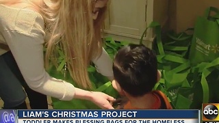 A west Phoenix toddler is making gift bags for the homeless