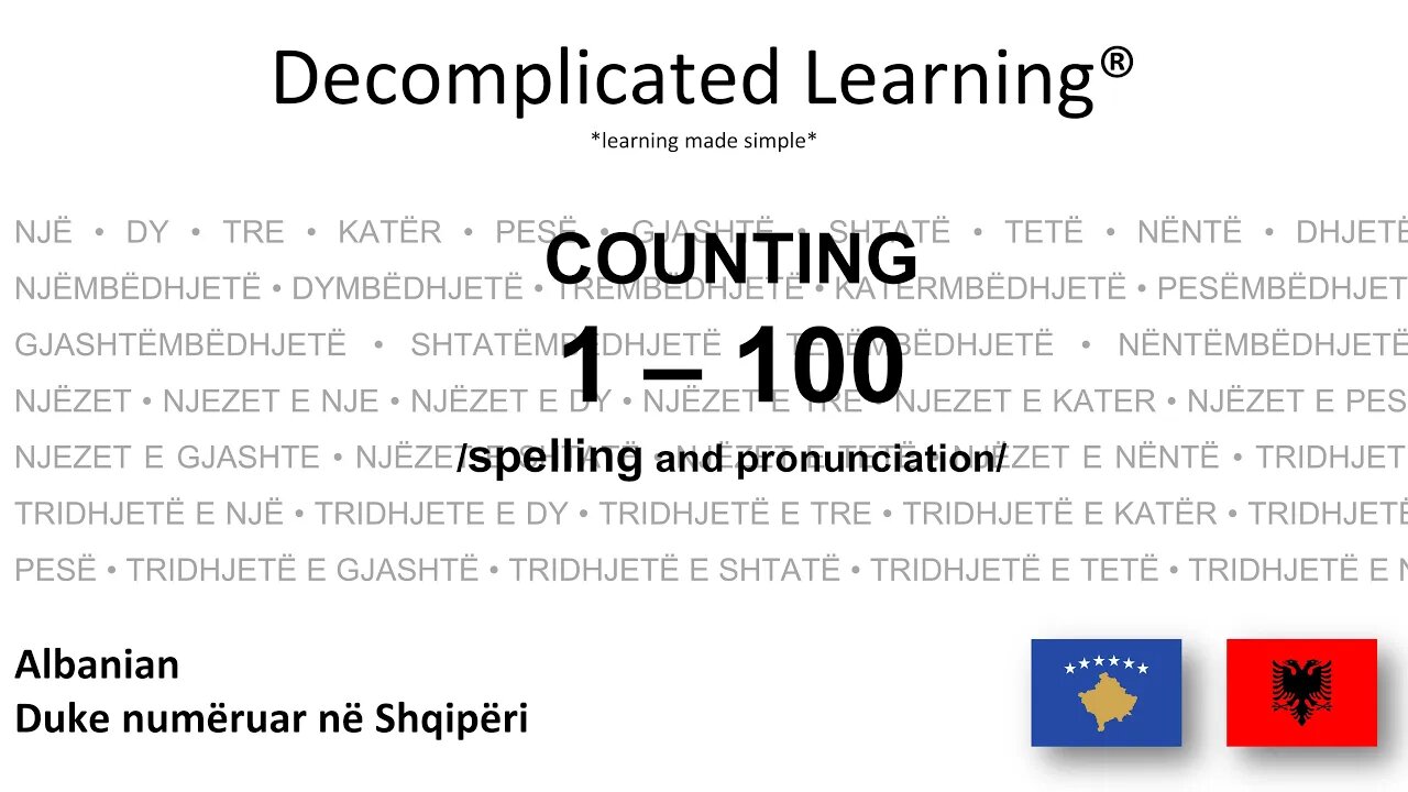 COUNTING IN ALBANIAN NUMBERS 1 - 100 with spelling