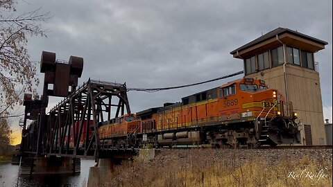 BNSF Train Going Over River Into Wisconsin - St. Croix Subdivision