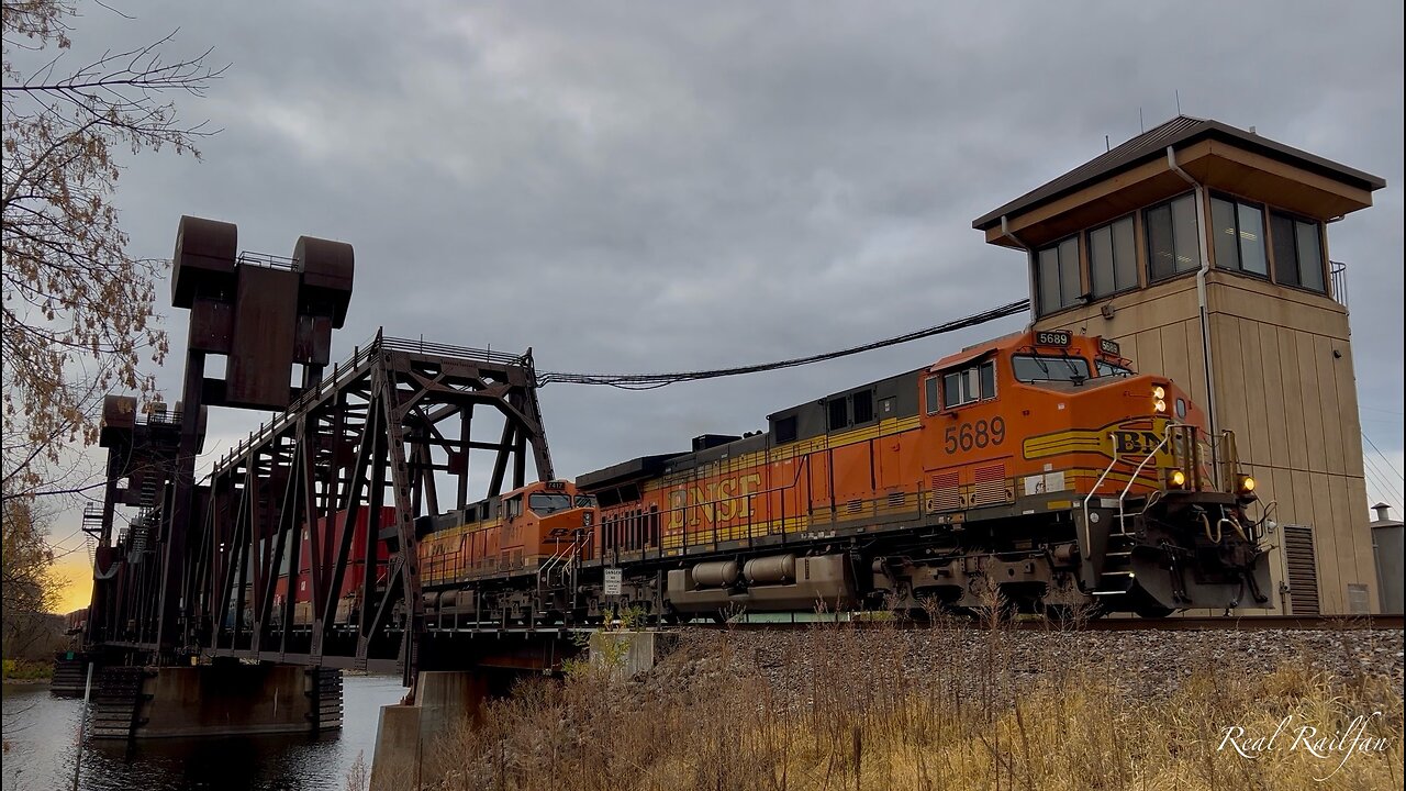 BNSF Train Going Over River Into Wisconsin - St. Croix Subdivision
