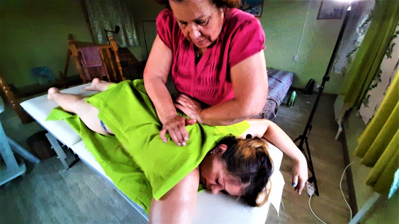 You can see her muscle knots under skin! Massage for super tensed patient. ASMR sounds|