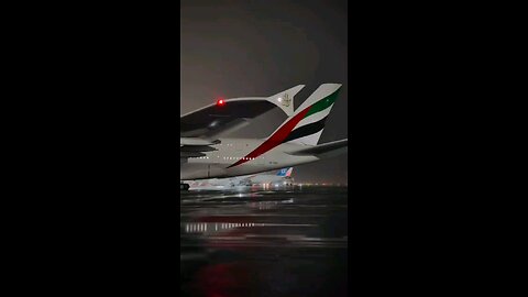 Airbus A380 Emirates at night