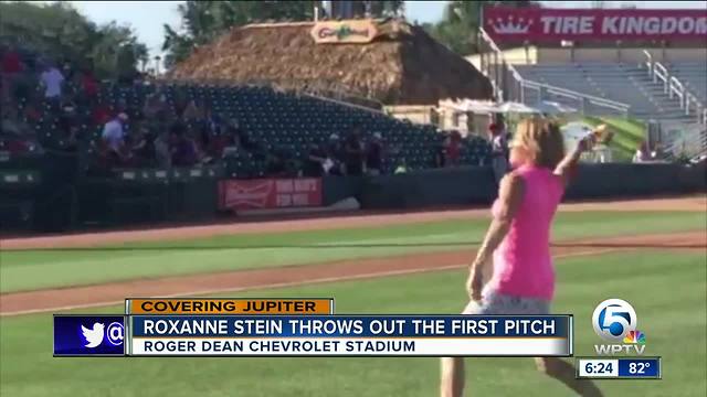 Roxanne Stein throws out first pitch at Roger Dean Chevrolet stadium