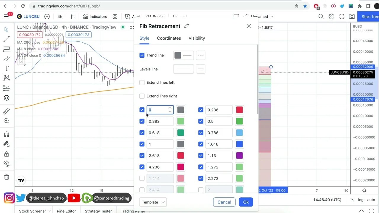 TradingView Setup Fibonacci Retracement and Trend Based Fib Extension