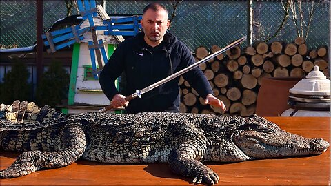 CROCODILE on the GRILL. CROCODILE SHASHLIK.