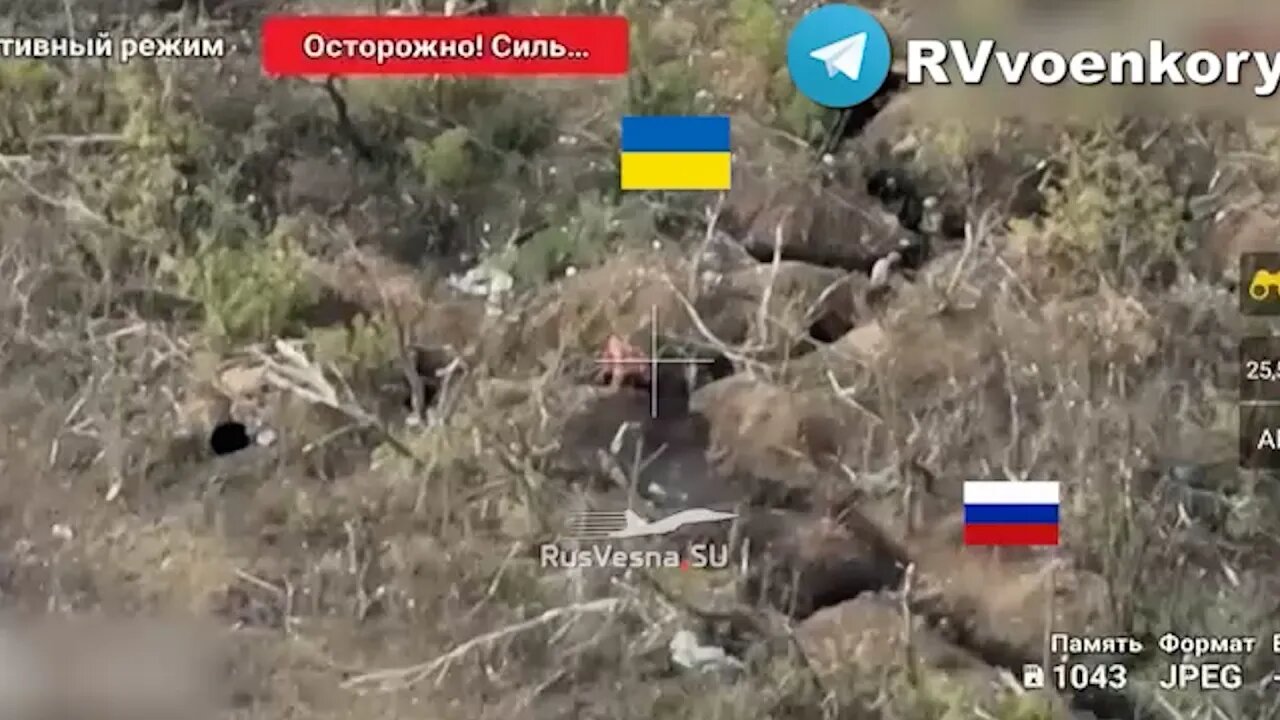 Russian soliders storm a trench causing AFU to flee their position