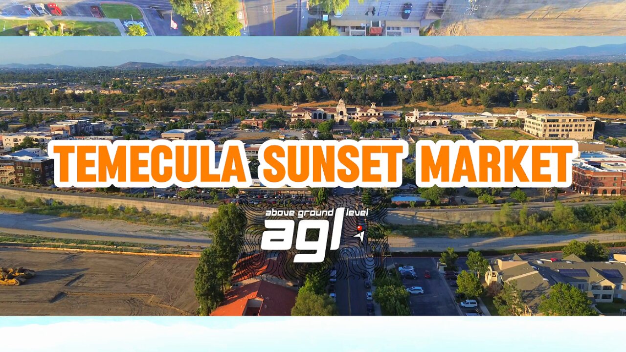 Temecula Sunset Market Old Town X Nu Aerial Drone Shots | AGL: Above Ground Level Stock Footage