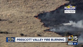 Wind-fueled fire burning in Prescott Valley