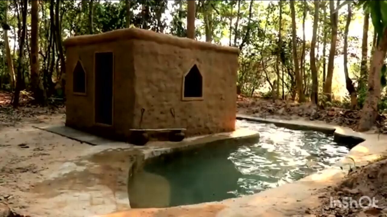 Building The Most House Using Wooden By Ancient Skills and repair old swimming pool