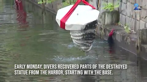 Divers recover Columbus statue after protesters tore it down, tossed it in harbor