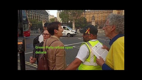 Green Party MP Caroline Lucas runs away from Piers Corbyn