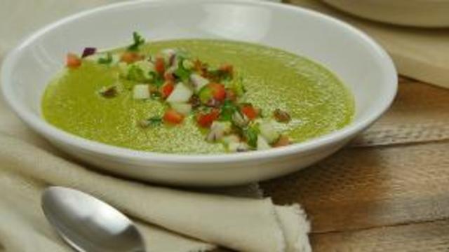 Chilled Zucchini and Avocado Soup with Cucumber Salsa