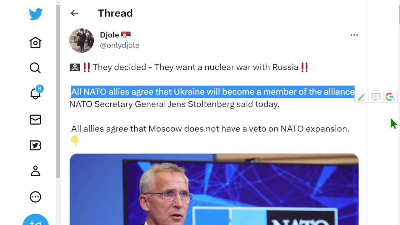 北約秘書長延斯·斯托爾滕貝格今天表示，所有北約盟國都同意烏克蘭將成為該聯盟的成員