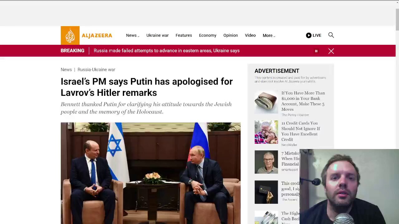 President Putin apologizes to Israeli PM Bennett for Lavrov's Hitler comment