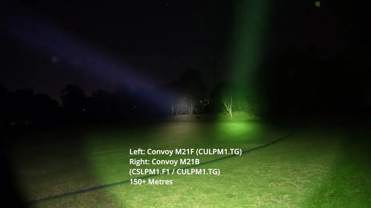 Flashlight Beamshot Comparison Tests: Convoy M21F (CULPM1.TG) vs M21B (CSLPM1.F1)