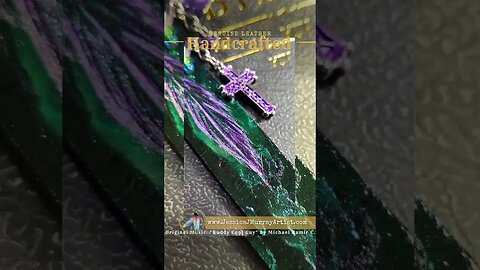 PURPLE WAVE, leather bookmark with charms