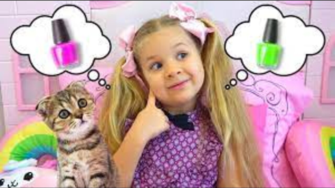 Diana and Funny Cat eats Breakfast and Plays