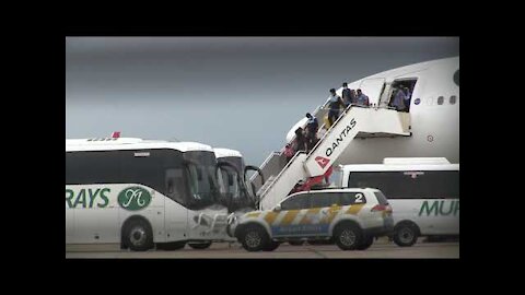 @Indian cricket team step off chartered @Qantas plane @Sydney Airport