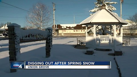 Digging out after spring snow in Union Grove