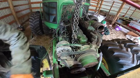 John Deere 8430 engine removal.