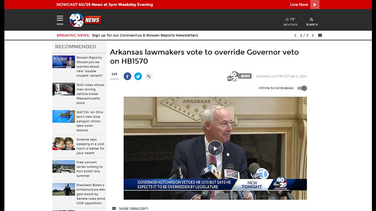 Arkansas Lawmakers override Gov. Hutchinson's Trans bill veto