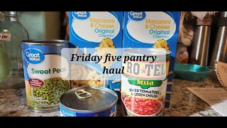 Friday five pantry haul Stock your pantry $5.00 at a time @Sassy Gal Prepping #groceryhaul