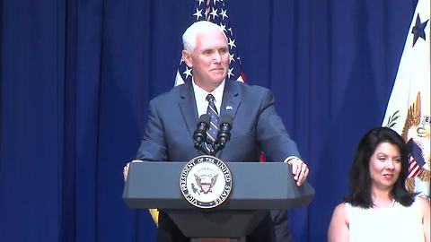 Vice President Mike Pence speaks at his portrait unveiling at the Indiana Statehouse