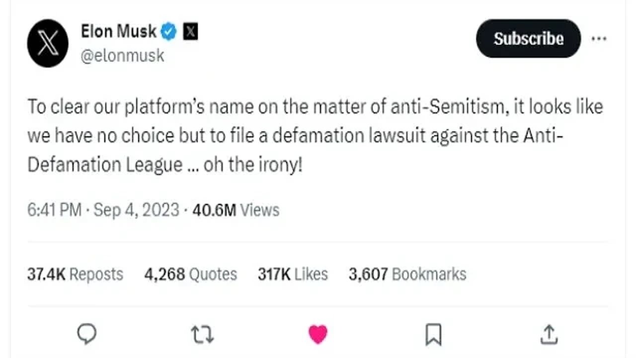 Elon Musk Will Sue The ADL For Defamation