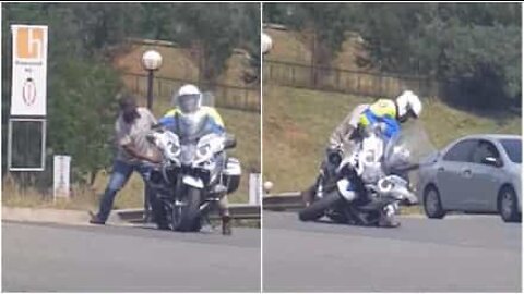 Police officer shows how easy it is to get on a motorcycle