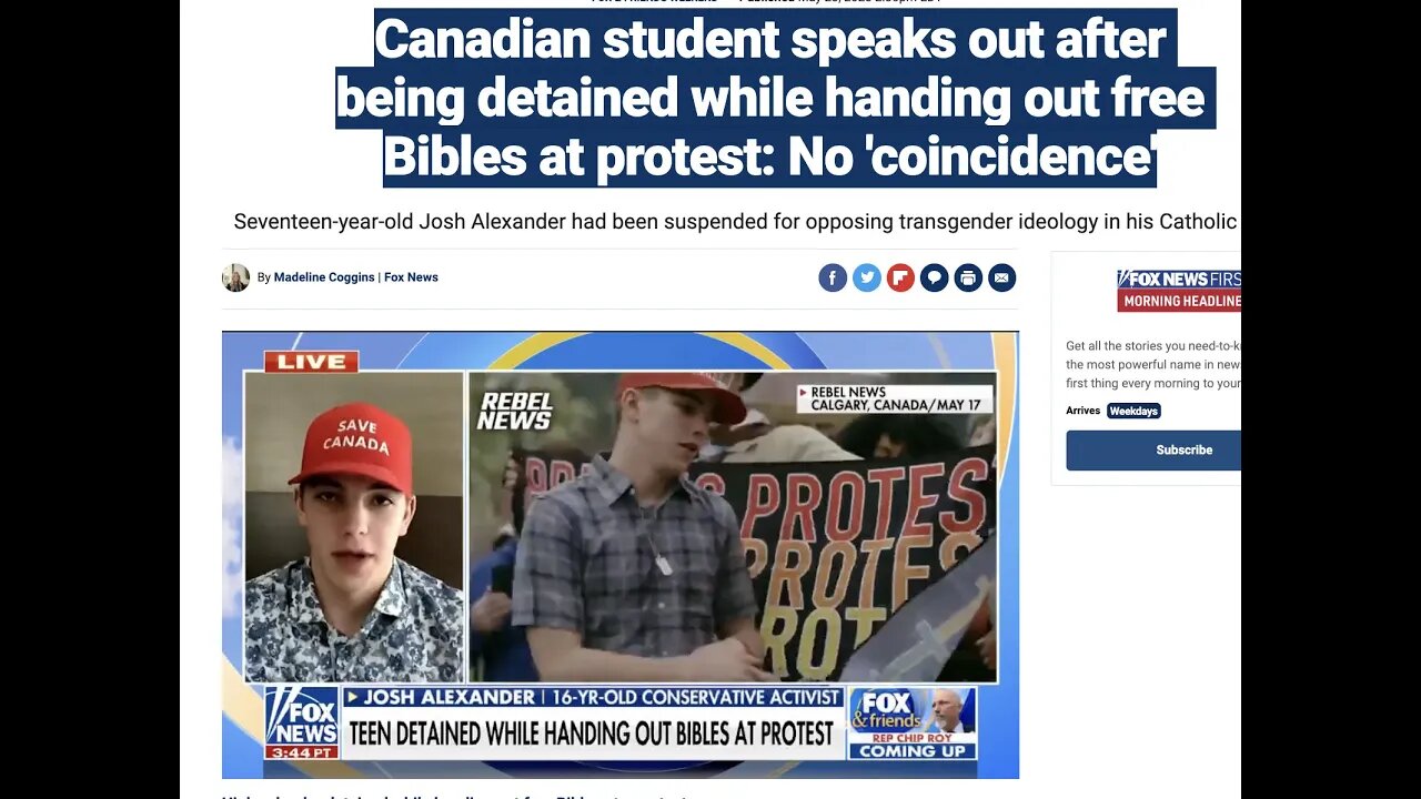 Jake on the News Canadian Student Josh Alexander Detained for passing out Bibles in Calgary clip
