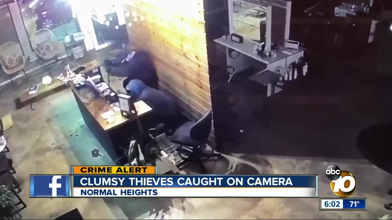 VIDEO: Clumsy thieves caught on camera breaking into Normal Heights salon
