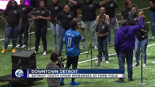 Lions wide receiver Marvin Jones, Jr. joins Detroit Youth Choir for practice at Ford Field