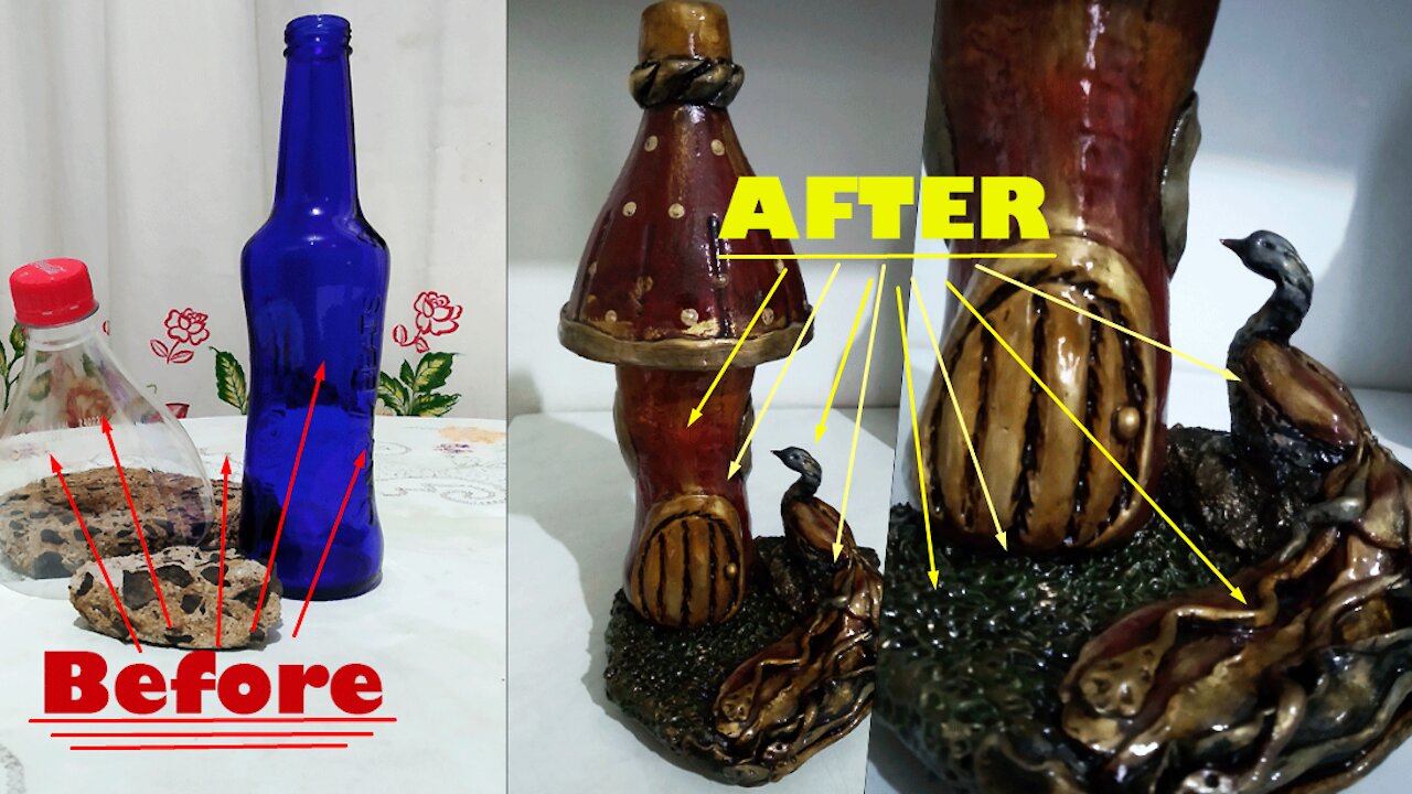 Bottle decorated with cold porcelain with baroque paint.