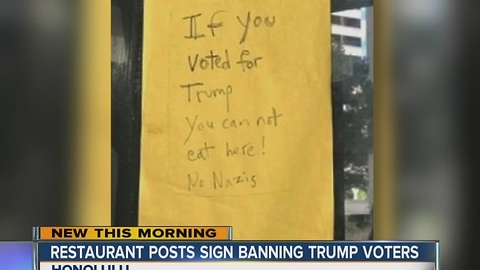 Restaurant posts sign banning people who voted for Trump