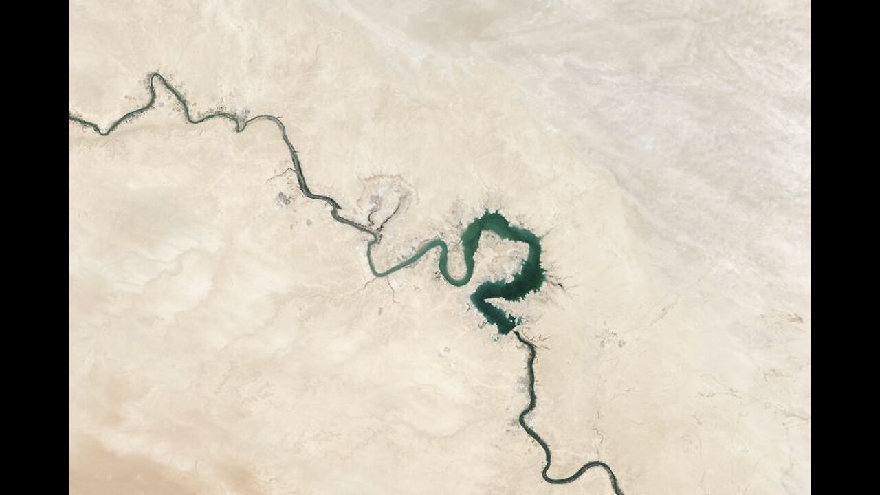 River Euphrates is drying up and reveals Omega Simbol