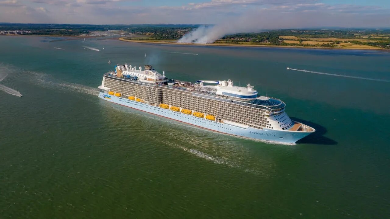 15/07/2022 Anthem of the seas Royal Caribbean Southampton UK departure 4k drone footage cruise ship